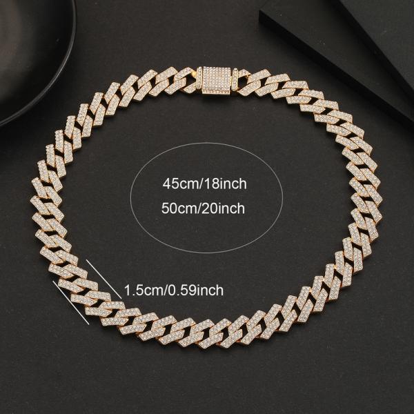 Hot Sale Hip Hop Jewelry 15mm Rhombus Cuban Iced Out White Rhinestone Miami Cuban Link Chain Choker Necklace for Women Men Gift