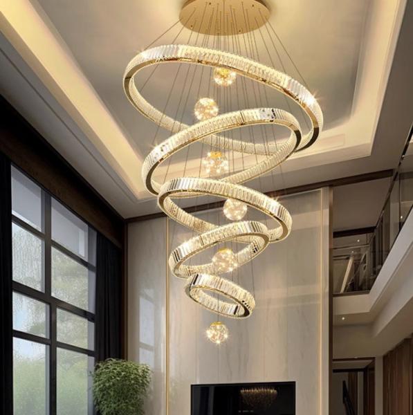 JYLIGHTING Long Luxury Pendant Lights Hotel Hall Foyer Staircase Wedding Led Gold K9 Crystal Ball Chandelier Crystal Pendant Light