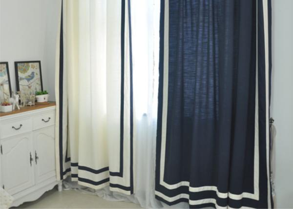 patchwork white and navy curtains , Plain Style Home living room curtains