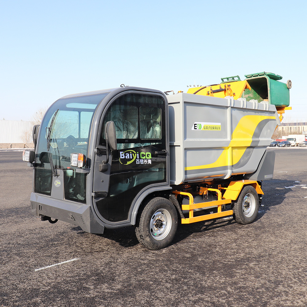 Electric Four‑Wheel Rear‑Loading Garbage Transfer Truck with Bin Lifting & Self‑Loading Function