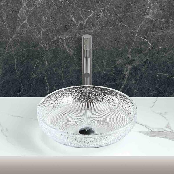 400*400*130mm 1 Hole Glass Vessel Basins Modern Drain Location Center