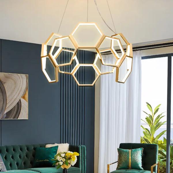 Hexagon LED Acrylic Commercial Chandelier Modern Decorative Lamps Originality Strong Bearing Capacity