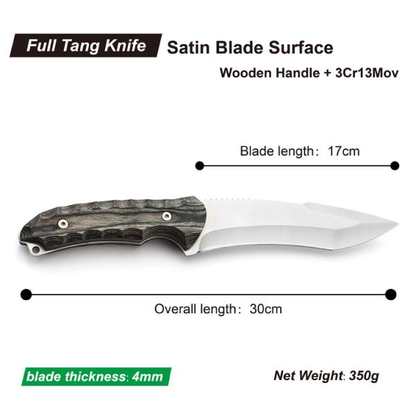300mm Camping Hunting Knife 0.16in Fixed Blade Knife With Leather Sheath