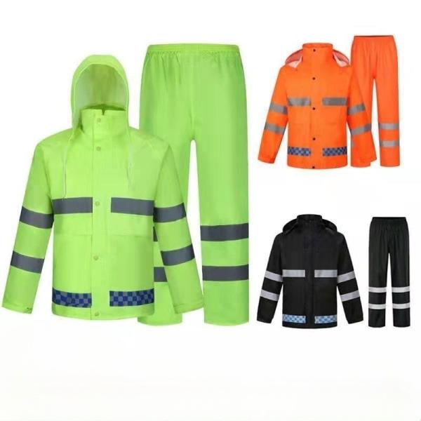 Nylon Reflective Safety Rainwear Hooded High Visibility Rain Gear