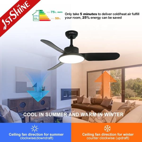 Ventilador de teto LED preto moderno de 43 polegadas com motor silencioso e função de ar condicionado