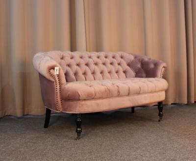Vintage style tufted button sofa wing sofa with velvet fabric living room furniture wooden sofa