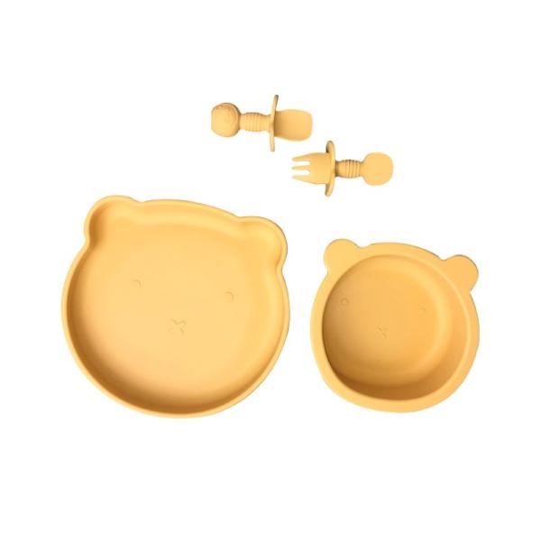 Durable Mini Suction Plate And Bowl Set Silicone Bear Shape For Baby Feeding