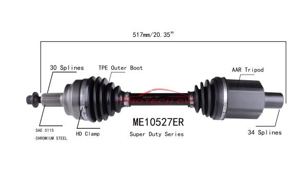 ME10527ER CV Axle Assembly Heavy Duty Clamp TPEE Boot  Cold Forging Grinding Process Technology EXTREME Weather Unit