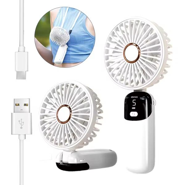 Mini Desk Foldable Fan 1200mAh 5 Speeds Ultra Quite Portable Handheld Fan for Women Girl