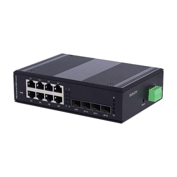 DIN Rail Web Managed Switch Industrial 4 SFP Fiber Slot 8 Gigabit RJ45 PoE Ports