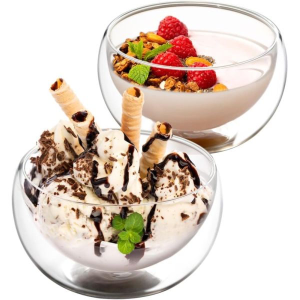 High Borosilicate Double Wall Glass Bowl For Ice Cream Yogurt Matcha Dessert Salad