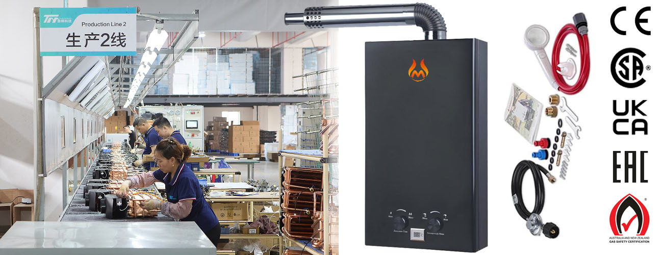 Indoor Wall Mounted Tankless Gas Water Heater 12L LPG Propane Water Heater Black Panel