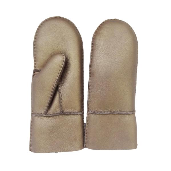 Shearling Sheepskin Merino Leather Gloves 100% Handmade Silver / Gold Color