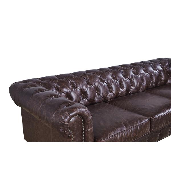 100% Full Vintage Soft Leather Sofa Solid Wood Frame With Deep Leather Buttons