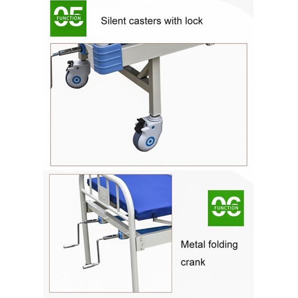 Two Crank Medical Hospital Ward Bed Backrest Adjustable With Dining Table