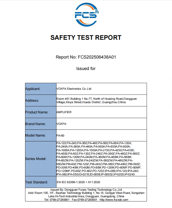 VOXPA Electronics Co.,Ltd Certifications