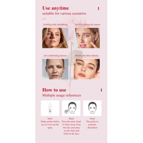 Factory Wholesale Custom Private Label Rose Serum Water Pore Shrinking Moisturizing Spray Prevent Makeup Getting Stuck Free