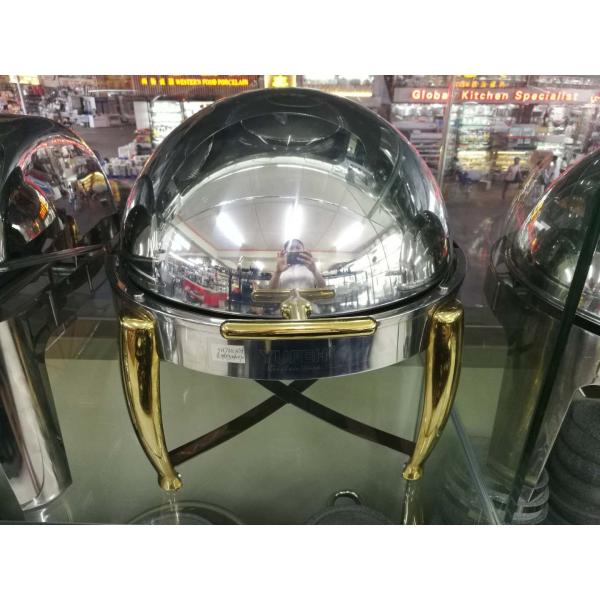 Прочные Коокварес нержавеющей стали, круглая стойка ссаживая блюда верхней части крена с золотыми покрытыми неубедительными стальными ногами