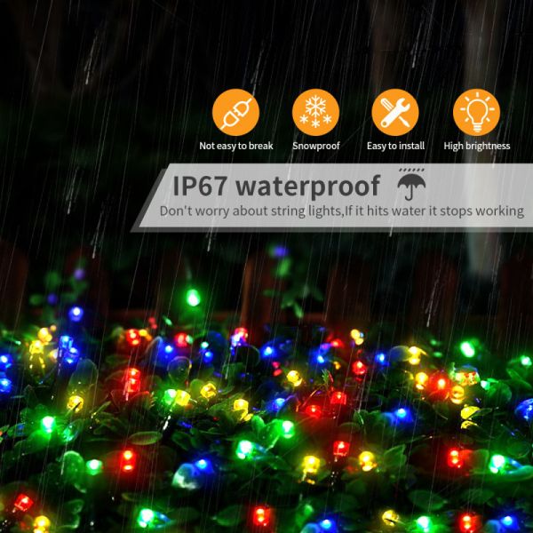 LED Solar String Light With Warm White 100LED for Christmas Tree Decor