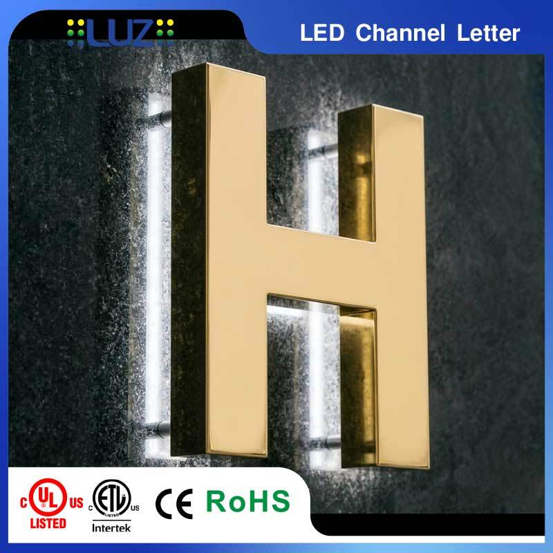 Custom Mirror Golden Stainless Steel Cold White Halo-Lit LED Letter Signage