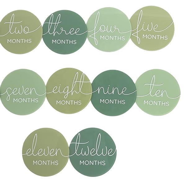Custom Eco Wooden Milestone Discs Green Milestone Discs Acrylic For Baby Shower