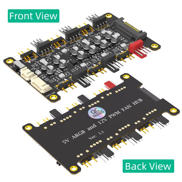 2 en 1 16 voies 5V ARGB et 12V PWM DC Fan Hub avec boîtier acrylique et écran magnétique pour ASUS/MSI 5V 3Pin contrôleur LED