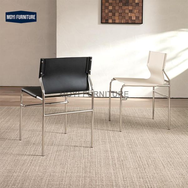 Stainless Steel Legs Saddle Leather Antique Dining Chair Scandinavian Bauhaus Simple Modern Backrest Negotiation Chair