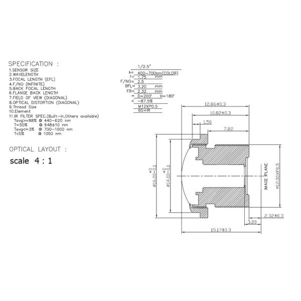 CCTV Car Lens, rear view lens, 1/3 1080P FOV200 degrees TTL15.17 MR-H8151