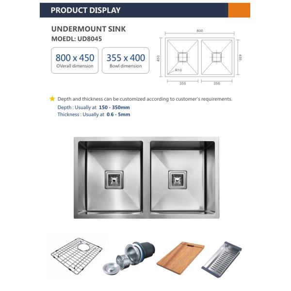 110mm Brushed Gold Kitchen Sink 16 Gauge , Apartment Kitchen Sink 80x45