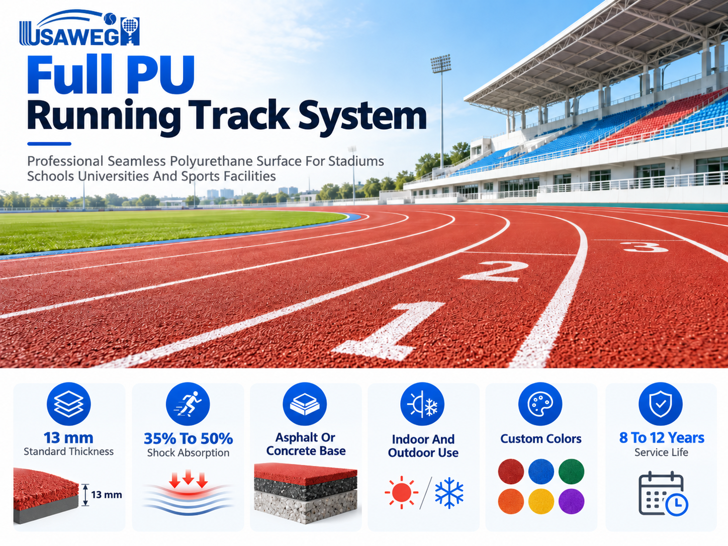 IAAF Certified Running Track With Enhanced Friction And Shock Absorption