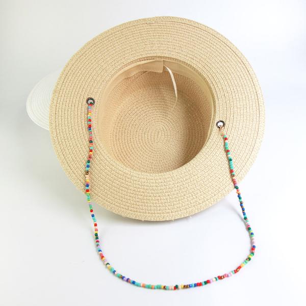 New Fashion Rice Bead Necklace Flat Top Foldable Straw Hat For Women
