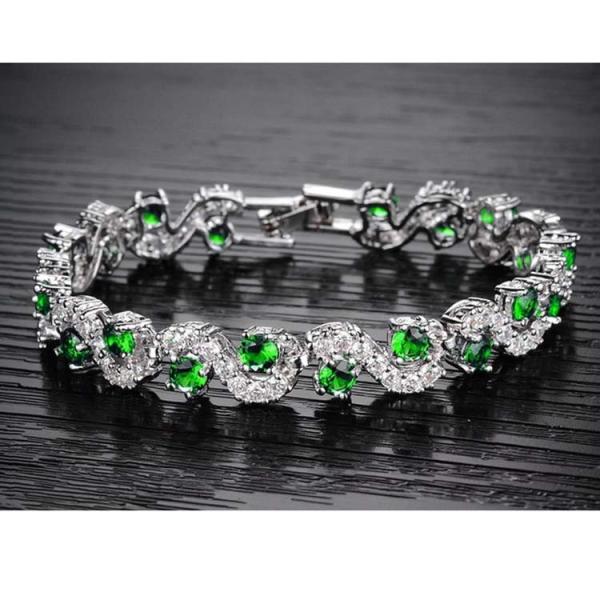 Platinum Plated Green Cubic Zirconia Tennis Bracelet for Women Jewelry (JDS931GREEN)