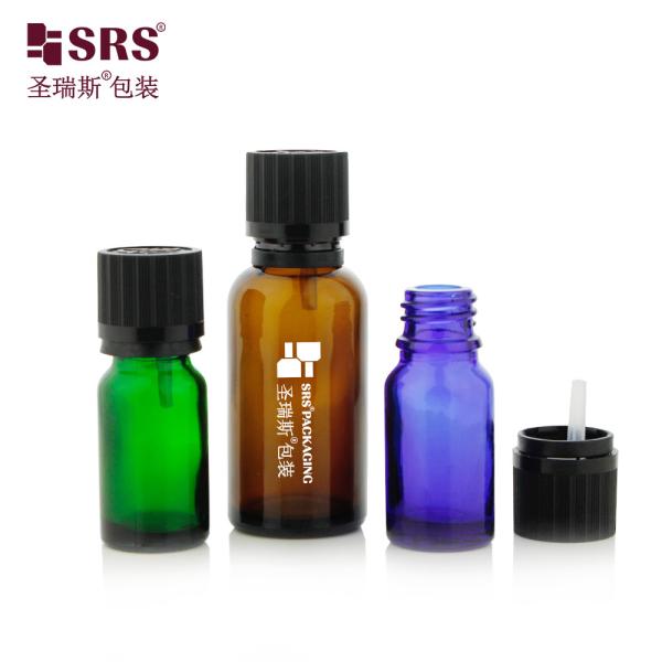 G009 Conception mignonne TE CRC Bouchon à vis noir Ambre Verte Bouteille en verre transparent avec insert en plastique pour huile essentielle