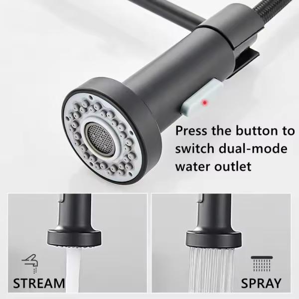 2024 Lizhen Commercial Kitchen Faucet Sturdy Brass Spring Pull-Down Tap in Matte Black