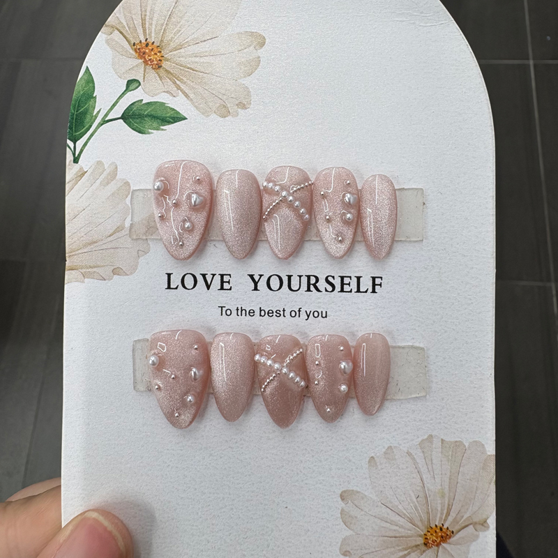 Reusable Flower Design Handmade Press On Nails Almond Shape
