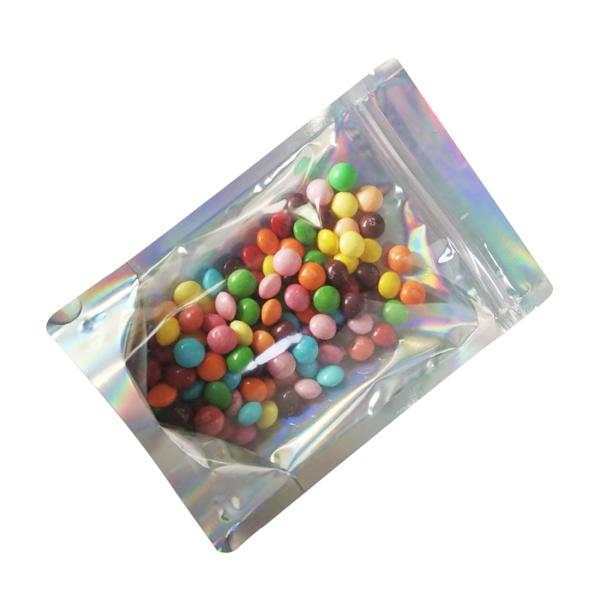 4.7x7.9 Inch Resealable Mylar Holographic Ziplock Foil Stand Up Pouches For Candy Coffee Food Packaging