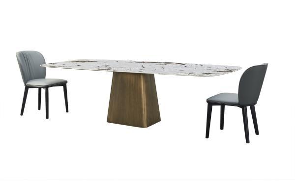 Rectangular Marble Metal Dining Table 2000mm Length  With Column