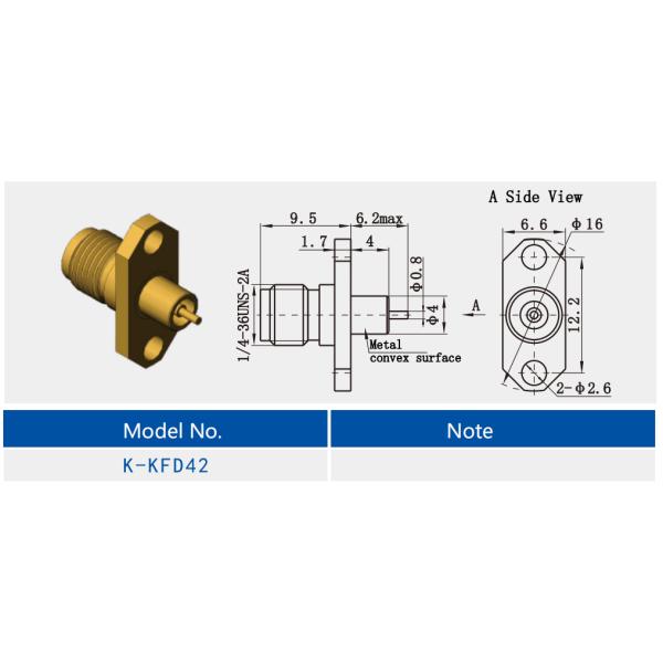 Brass K2.92mm Female 2-hole Flange RF Coaxial Connector with Micro-strip