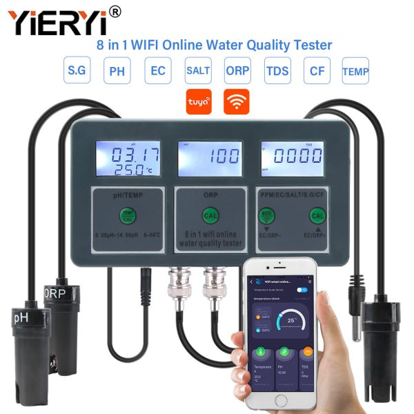Smart Tuya WiFi 8 in 1 Digital PH Meter with Data Logger Function and DC6V Power Supply for Hydroponic and Landscaping Applications