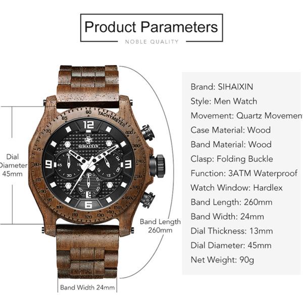 Luxury Business Multifunction Wrist Watch Mens Wooden Watch Waterproof