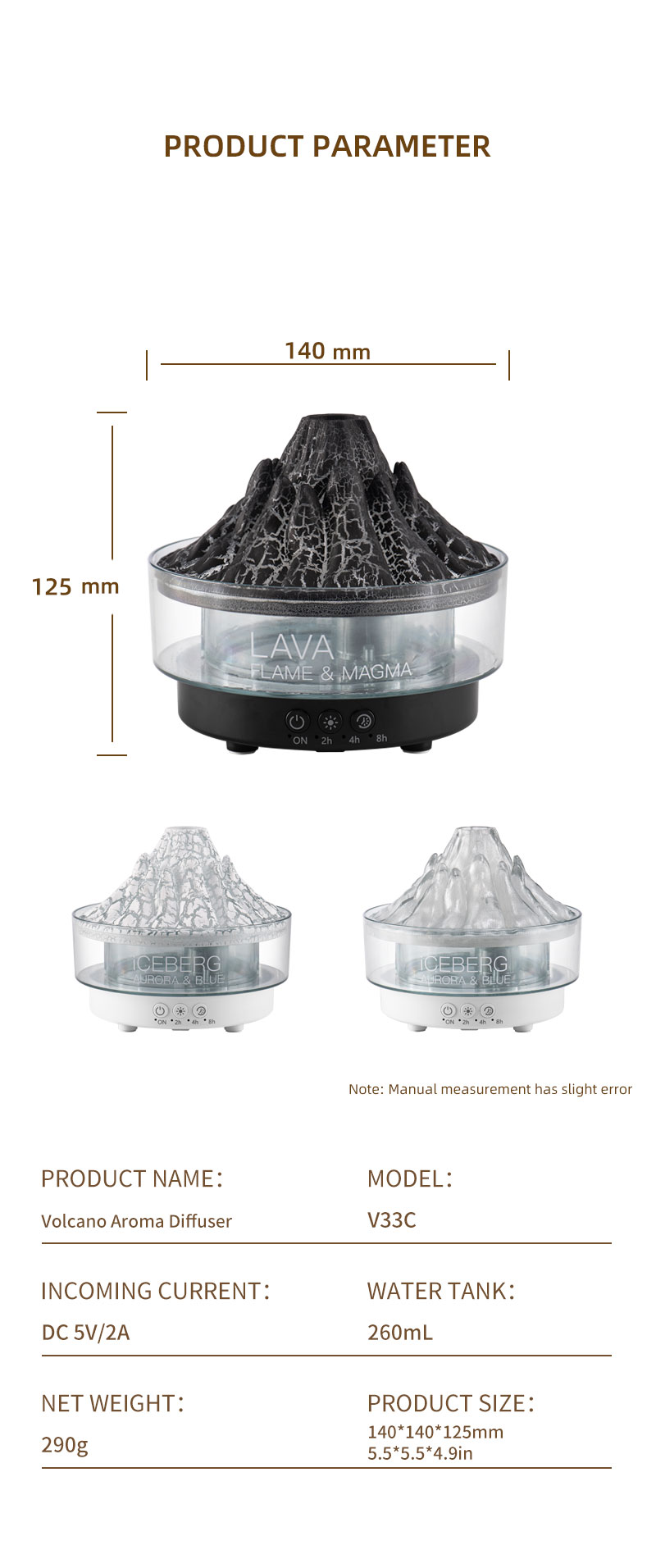 Waterscape Pattern Stone 7 Color Night Light 260 Tank Jellyfish Mist Humidifier Flame Magma Crack Volcanic Aroma Diffuser