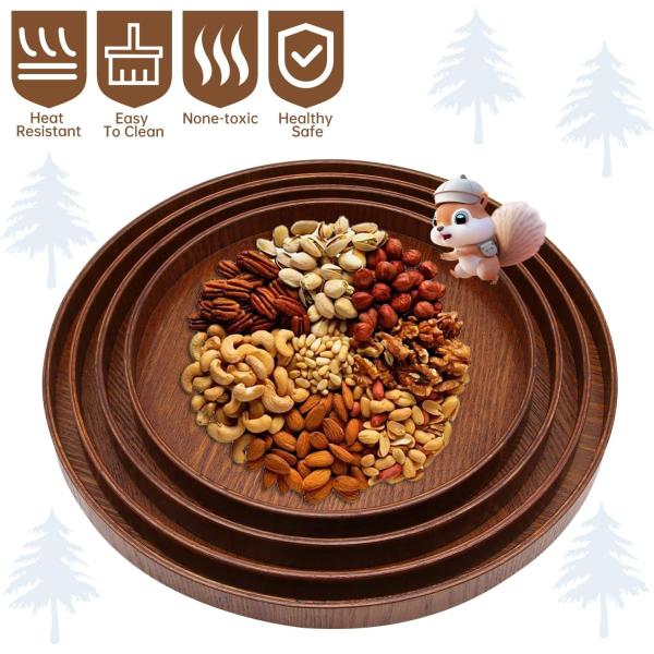 Wooden Plain Color Round Serving Tray 9.5 Inch Perfect for Home Decor or Coffee Table