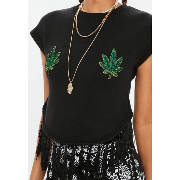 Tall Black Leaf Placement Clothing T Shirt Women