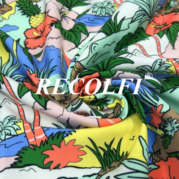 Digital Print Plastic Recycled Fabric , High End Athletic Wear Fabric
