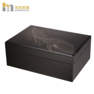 Black Color Glass And Mirror Jewelry Boxes For Earings / Necklace Storage