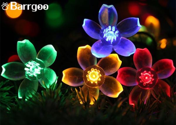 50LED Solar Powered Outdoor String Lights , Waterproof Solar Christmas Lights Cherry Floral Decoration