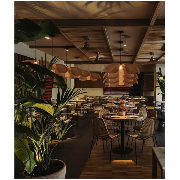 Restaurant Lighting Living Room Parlor Bar Decor Japanese Wicker Art Petal Pendant Light(WH-WP-141)