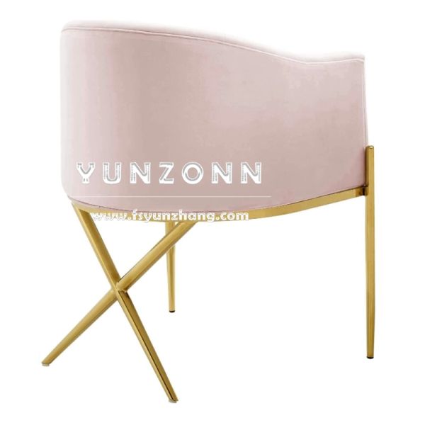 Modern Dining Arm Chair with X Legs Stainless Steel Designs Velvet Hotel Chairs