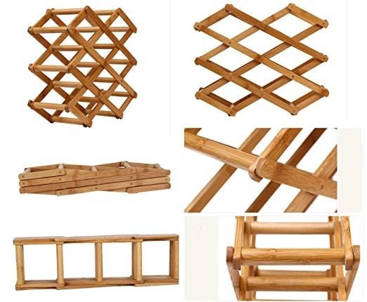 Novelty portable folding wooden bamboo display red wine bottle rack