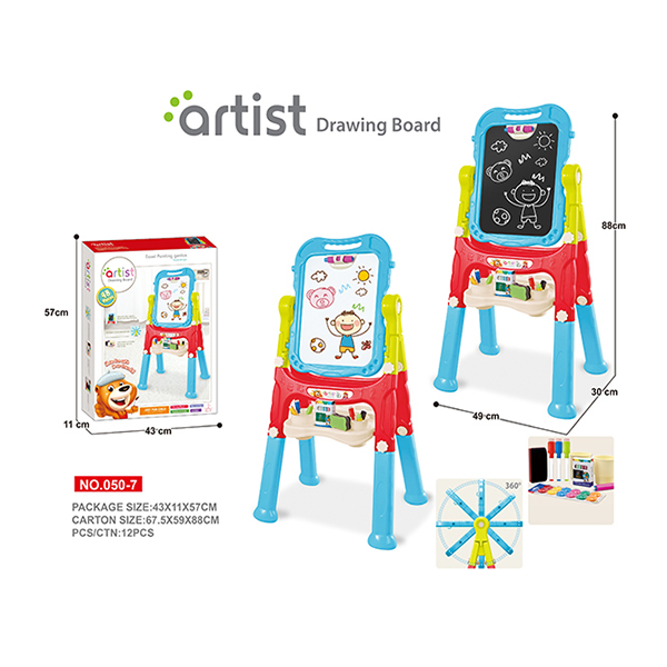 67 CM Height Unisex Kids Magnetic Drawing Board 12 Chalks Painting Blue